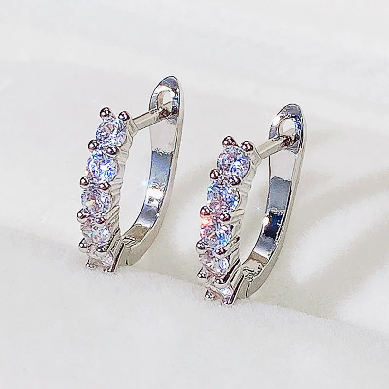 U Shaped Hoop Earrings with Round CZ Stone Women Accessories