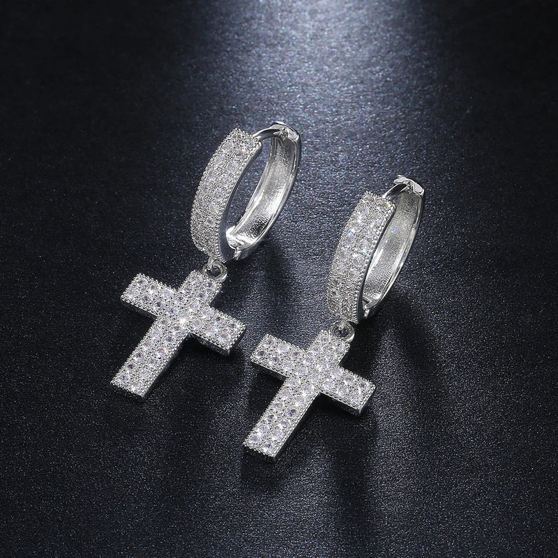 Crystal Zirconia Cross Drop Earrings Party Jewelry