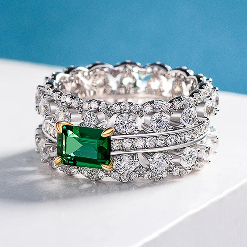 Green Cubic Zirconia Geometric Wedding Party Women's Rings