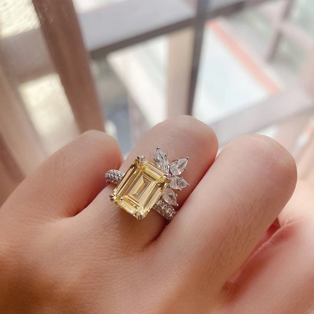 Yellow Cubic Zirconia Ring for Women Wedding Bands Party Jewelry