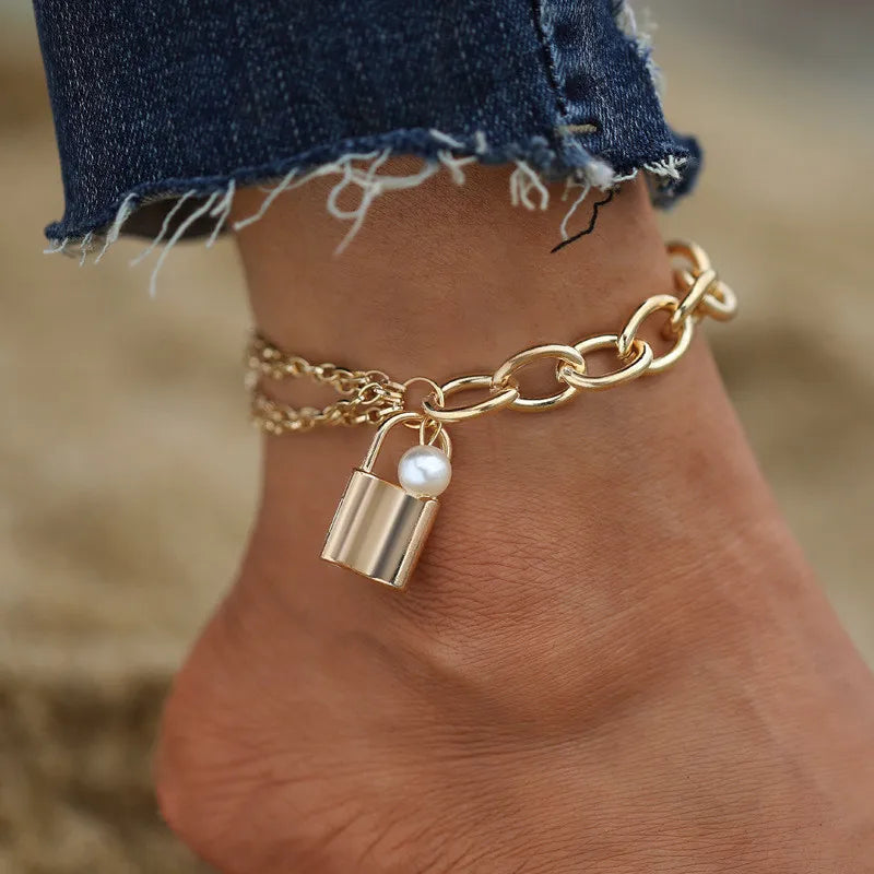 Silver Thick Chain Anklet Bracelet for Women Girls