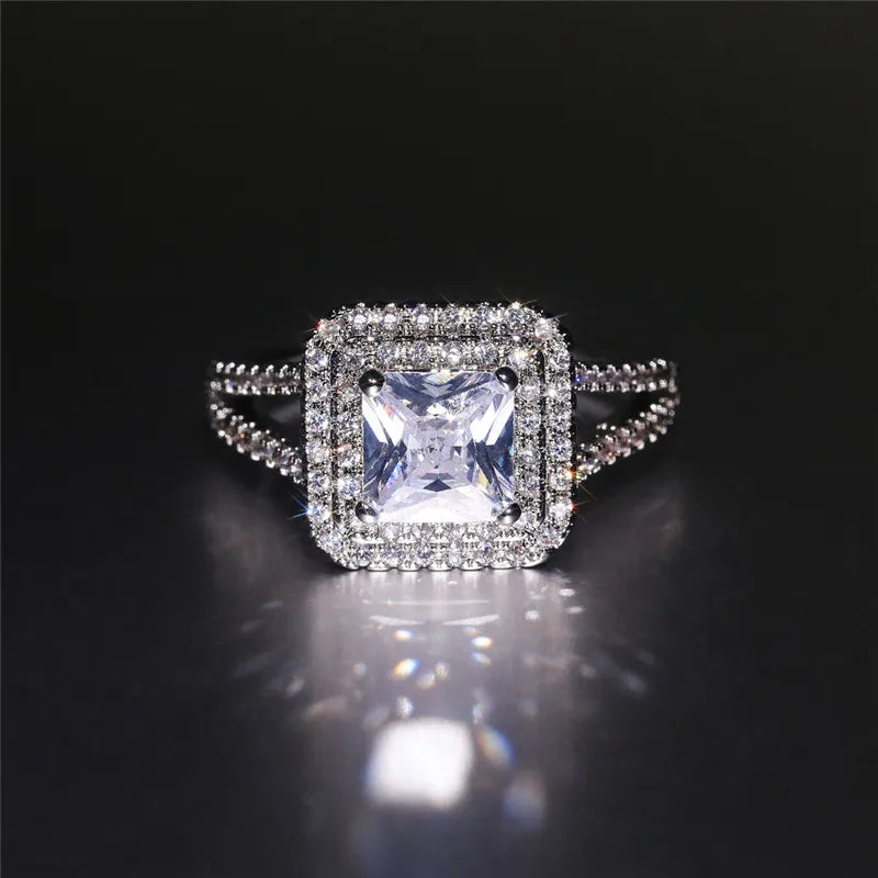 Stylish Square-Shaped Band CZ Ring for Wedding Engagement