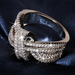 Geometric CZ Silver Female Ring Wedding Party Jewelry