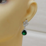 Vintage Green CZ Dangle Earrings for Party Romantic Women's Accessories