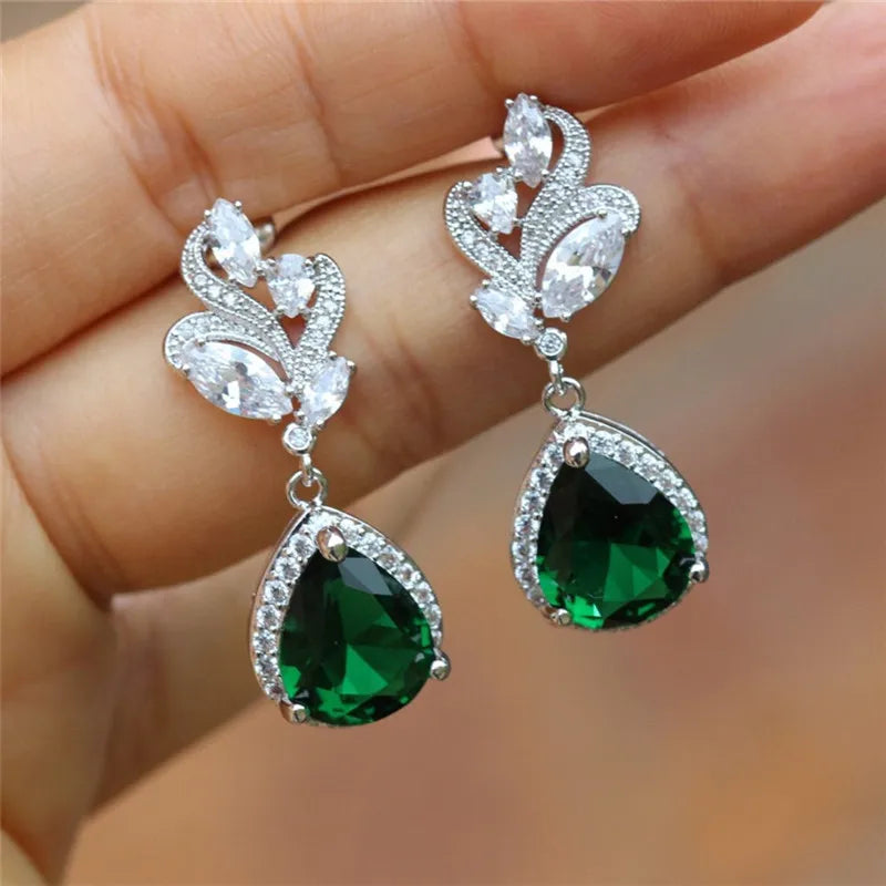Vintage Green CZ Dangle Earrings for Party Romantic Women's Accessories