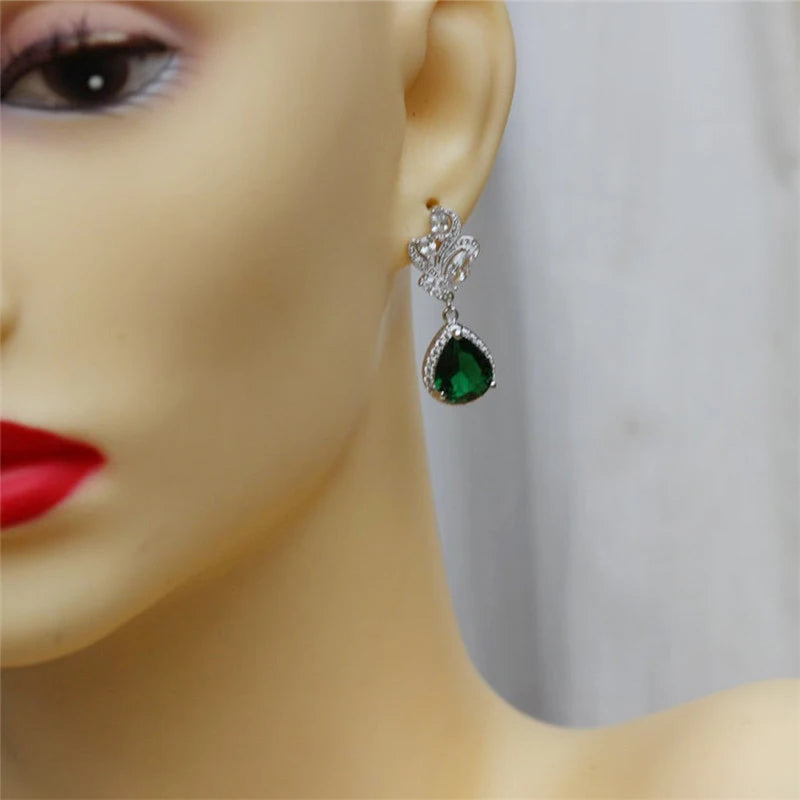 Vintage Green CZ Dangle Earrings for Party Romantic Women's Accessories
