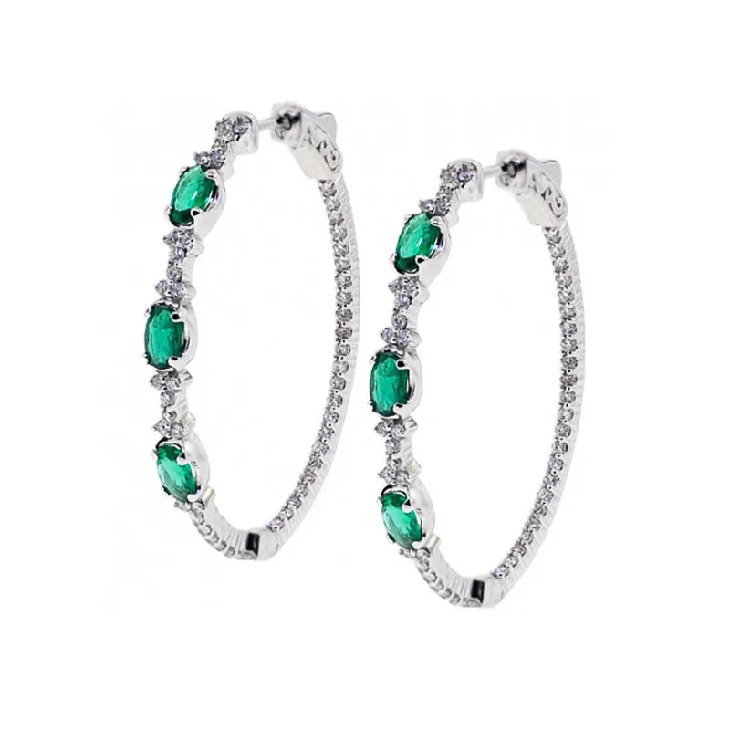 Vintage Hoop Earrings Green Cubic Zirconia Bling Beauty Gift