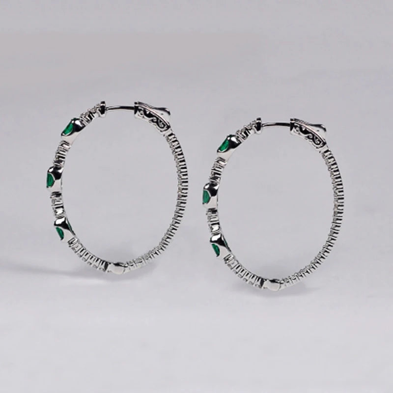 Vintage Hoop Earrings Green Cubic Zirconia Bling Beauty Gift