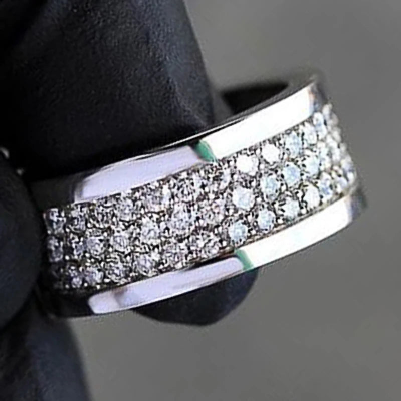 CZ Paved Wedding Bands Rings Silver Couple Rings