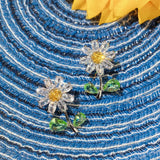 Daisy Stud Earrings Green Yellow Flower CZ Jewelry