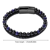 Maxhematie Beaded Bracelet Mens Leather Braided Gemstone Wristband