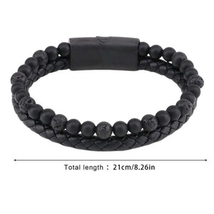Maxhematie Beaded Bracelet Mens Leather Braided Gemstone Wristband