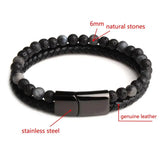 Maxhematie Beaded Bracelet Mens Leather Braided Gemstone Wristband