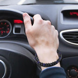 Maxhematie Beaded Bracelet Mens Leather Braided Gemstone Wristband