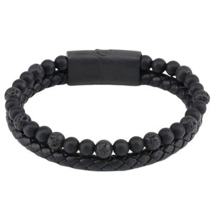Maxhematie Beaded Bracelet Mens Leather Braided Gemstone Wristband