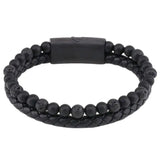 Maxhematie Beaded Bracelet Mens Leather Braided Gemstone Wristband