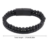 Maxhematie Beaded Bracelet Mens Leather Braided Gemstone Wristband