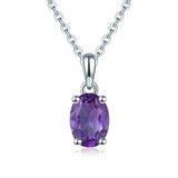 Amethyst Solid 925 Sterling Silver Pendant Real Oval 8x6mm Purple Gemstone