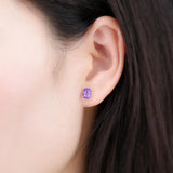 Amethyst 925 Silver Stud Earrings Purple Gems Solid 925 Sterling Silver Vintage