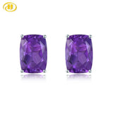 Amethyst 925 Silver Stud Earrings Purple Gems Solid 925 Sterling Silver Vintage