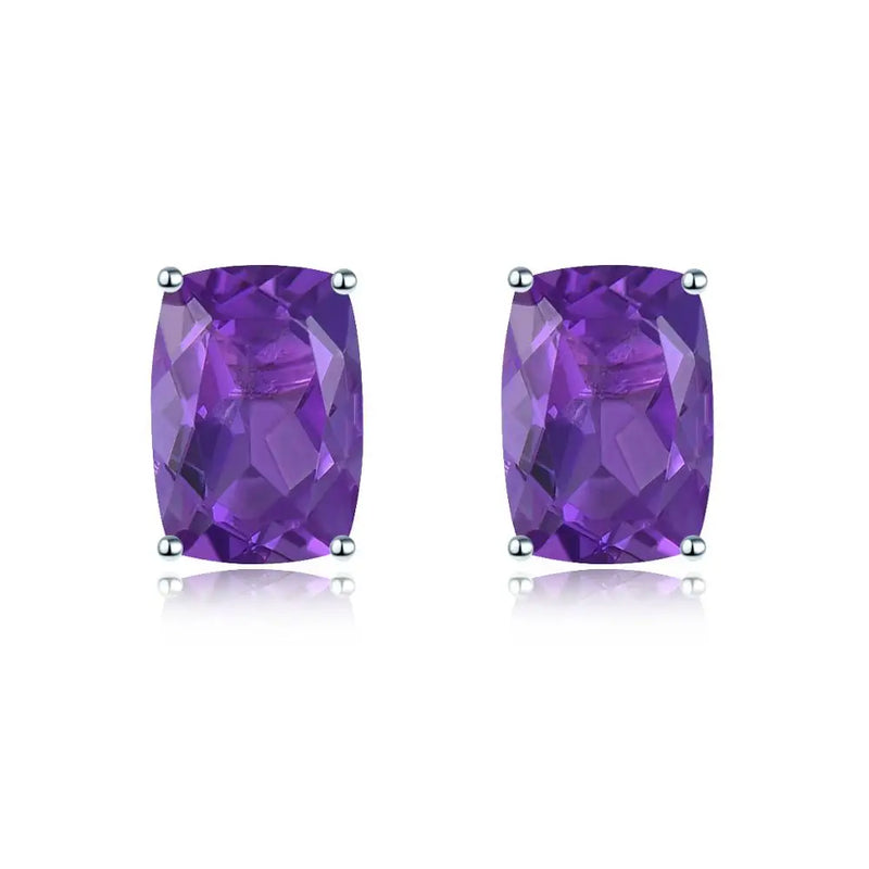 Amethyst 925 Silver Stud Earrings Purple Gems Solid 925 Sterling Silver Vintage