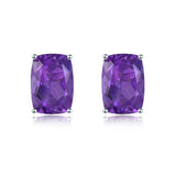 Amethyst 925 Silver Stud Earrings Purple Gems Solid 925 Sterling Silver Vintage