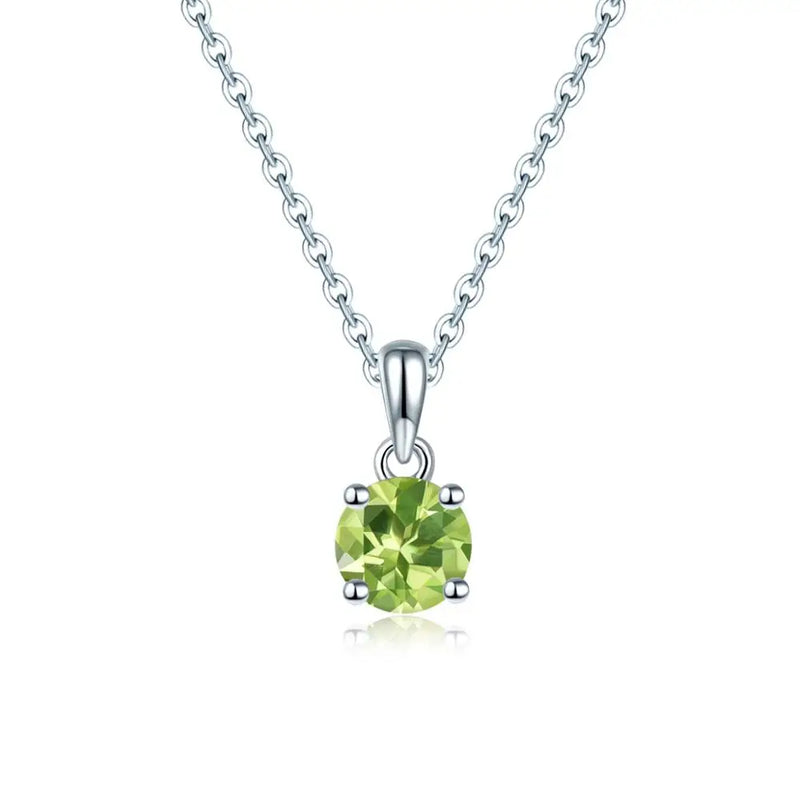 Peridot 925 Silver Pendant with Green Gems and Chain