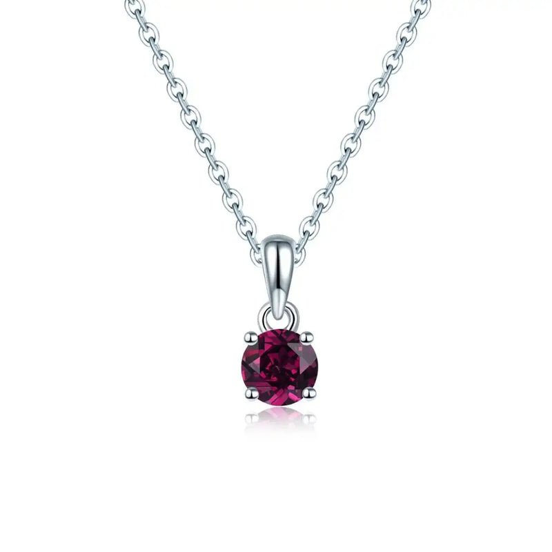 Rhodolite Garnet 925 Silver Pendant Round 5mm Solid 925 Sterling Silver Chain