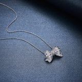 Bowknot Pendant & Necklace For Women's CZ Diamond 925 Sterling Silver