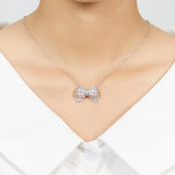 Bowknot Pendant & Necklace For Women's CZ Diamond 925 Sterling Silver