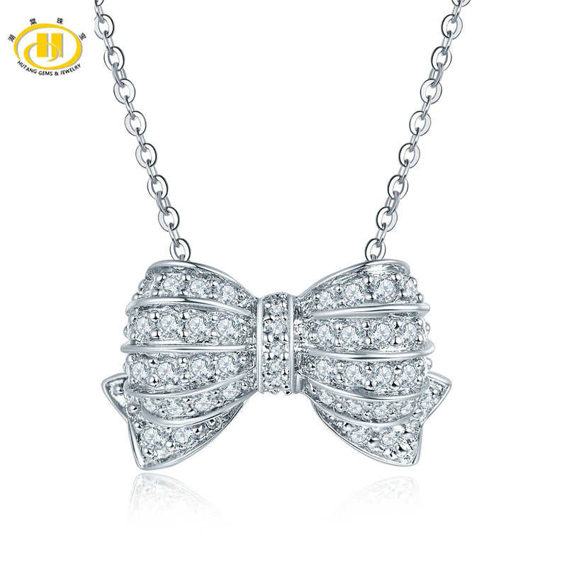 Bowknot Pendant & Necklace For Women's CZ Diamond 925 Sterling Silver