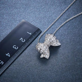 Bowknot Pendant & Necklace For Women's CZ Diamond 925 Sterling Silver