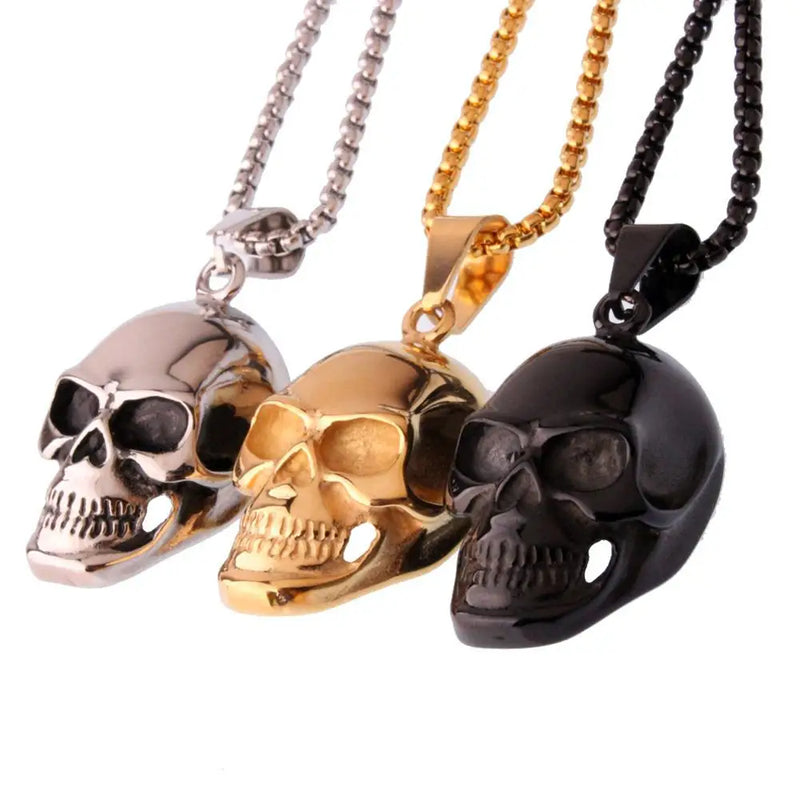316L Stainless Steel Death Skull Pendant Necklace 24" Chain Gift