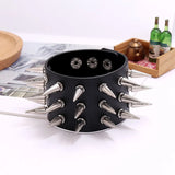 Leather ABS Rivets Cuff Bracelet Women Men Motorcycle Bangle