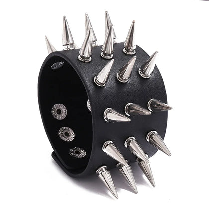 Leather ABS Rivets Cuff Bracelet Women Men Motorcycle Bangle