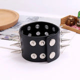 Leather ABS Rivets Cuff Bracelet Women Men Motorcycle Bangle