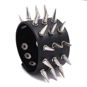 Leather ABS Rivets Cuff Bracelet Women Men Motorcycle Bangle