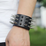 Leather ABS Rivets Cuff Bracelet Women Men Motorcycle Bangle