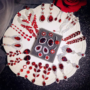 Hyperbole Drop Earrings Solid 925 Garnet Red CZ Bridal Wedding Jewelry