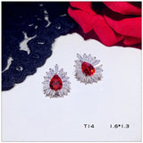 Hyperbole Drop Earrings Solid 925 Garnet Red CZ Bridal Wedding Jewelry