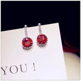 Hyperbole Drop Earrings Solid 925 Garnet Red CZ Bridal Wedding Jewelry