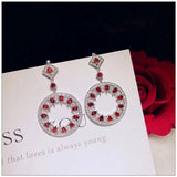 Hyperbole Drop Earrings Solid 925 Garnet Red CZ Bridal Wedding Jewelry