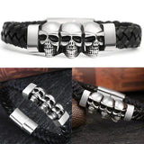 Hyperbole Men Leather Skull Bracelet Stainless Steel