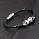 Hyperbole Men Leather Skull Bracelet Stainless Steel
