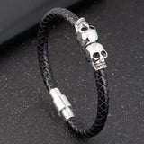 Hyperbole Men Leather Skull Bracelet Stainless Steel