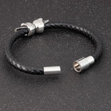 Hyperbole Men Leather Skull Bracelet Stainless Steel