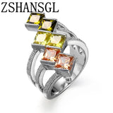 Big Stone Bead Rings For Women Vintage Silver Wedding Rings Jewelry