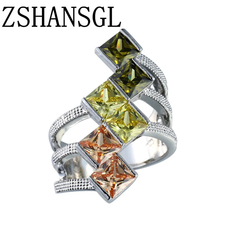 Big Stone Bead Rings For Women Vintage Silver Wedding Rings Jewelry