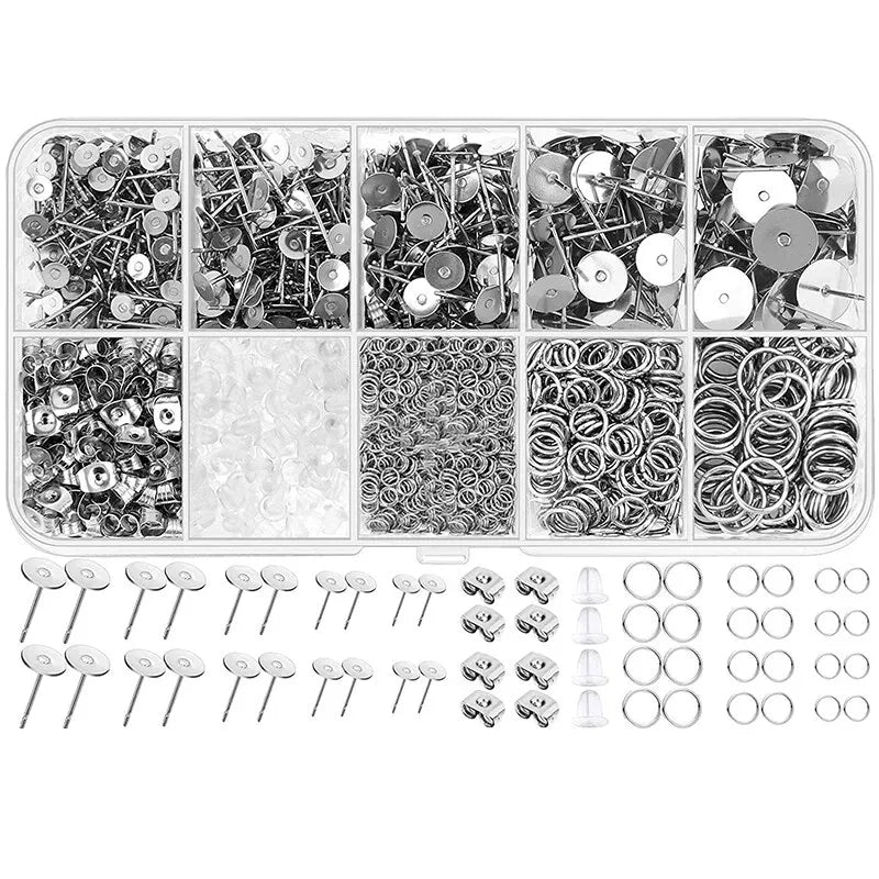 Hypoallergenic Earring Making Kit 1650pcs Stainless Steel Posts & Backs