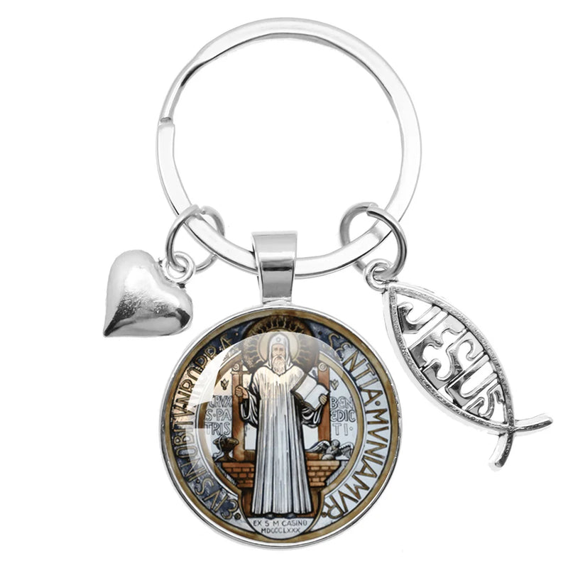 I LOVE JESUS Glass Peach Heart Parts Handcraft Key Chain